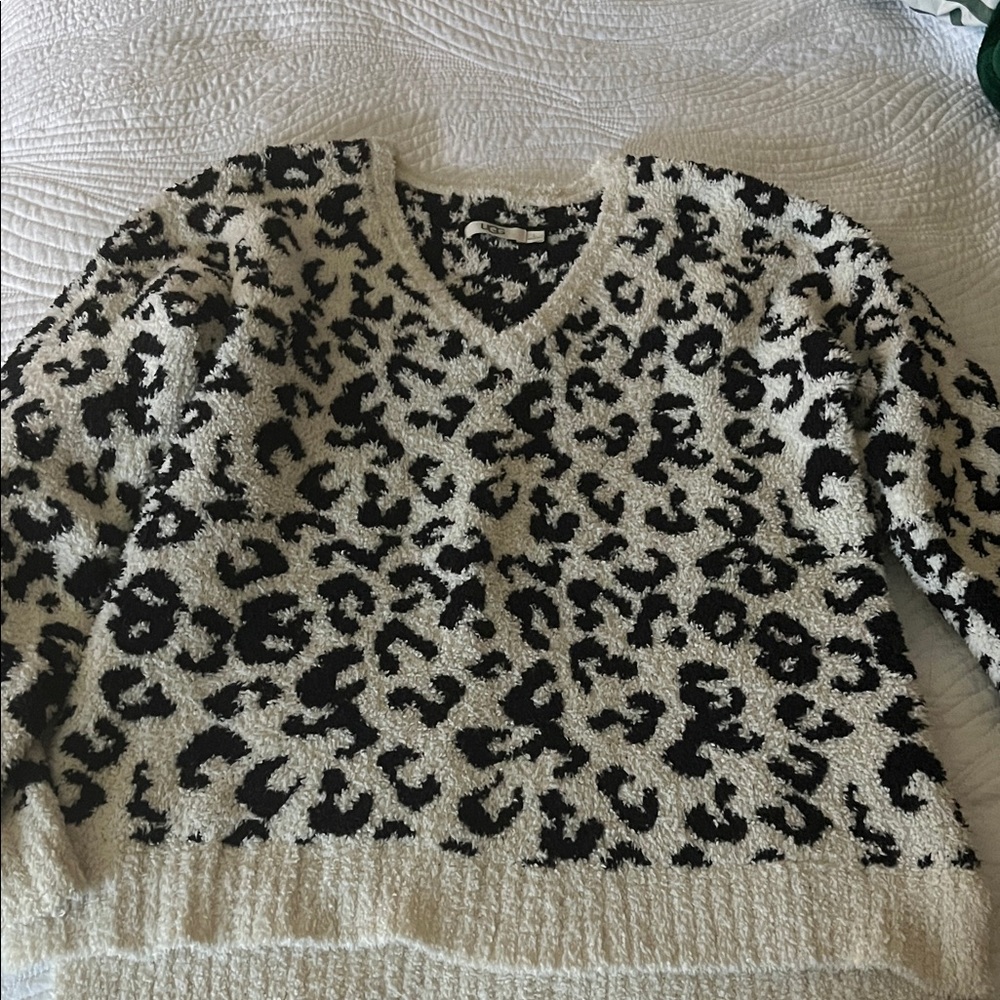 UGG Black and Cream Leopard V-Neck Sweater